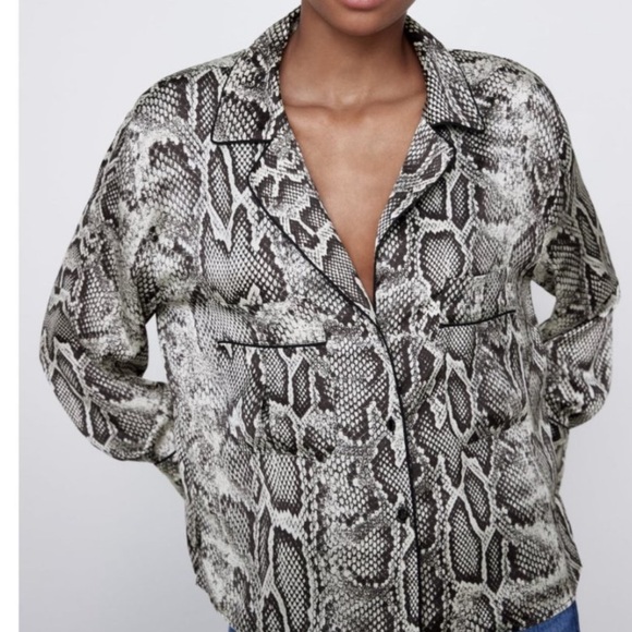 Zara snake skin animal print button up blouse - Picture 3 of 6